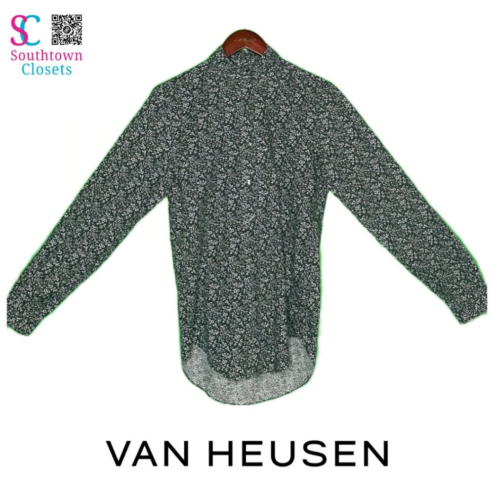 Van Heusen Black and White Floral Print Dress Shirt,